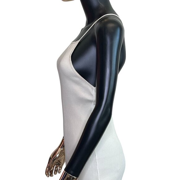 Zara Beige Ribbed Knit Midi Dress Small – Square Neck Crisscross Back - Picture 10 of 12